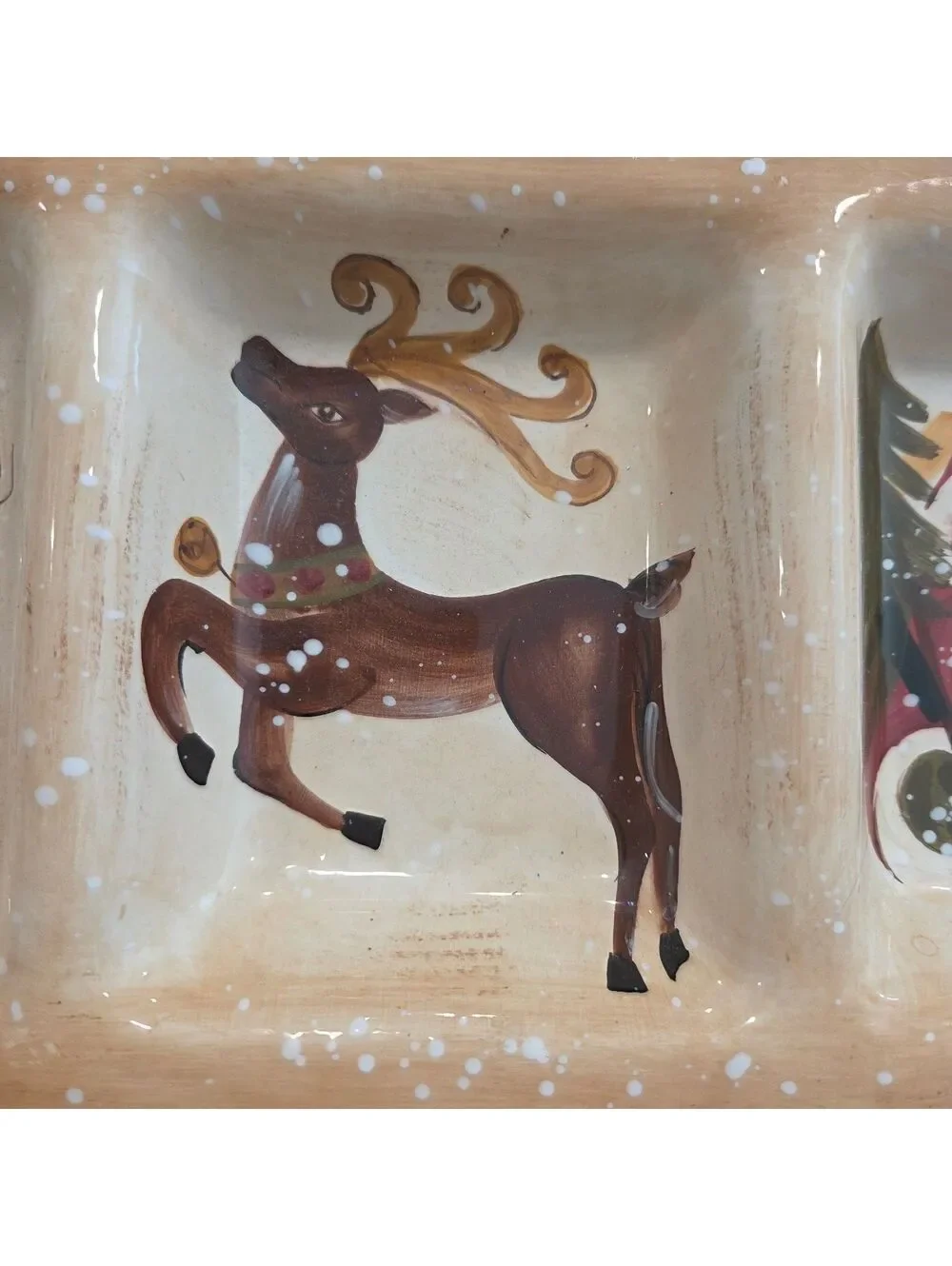 Hand-Painted Ceramic Christmas Snack Tray with Santa, Reindeer, Snowman, and Fir